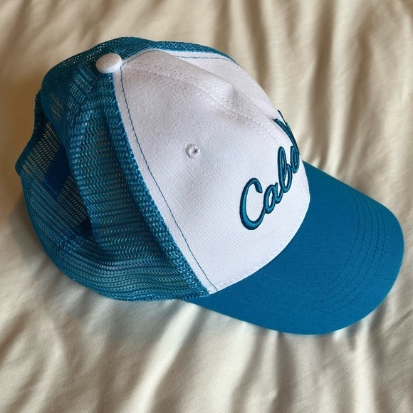NWOT Cabela's Teal and White Trucker Style Snapback Cap Hat OS - Picture 2 of 7